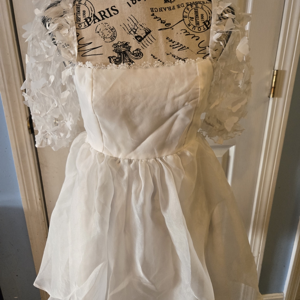 SHEIN White Midi Dress with Floral Sleeves